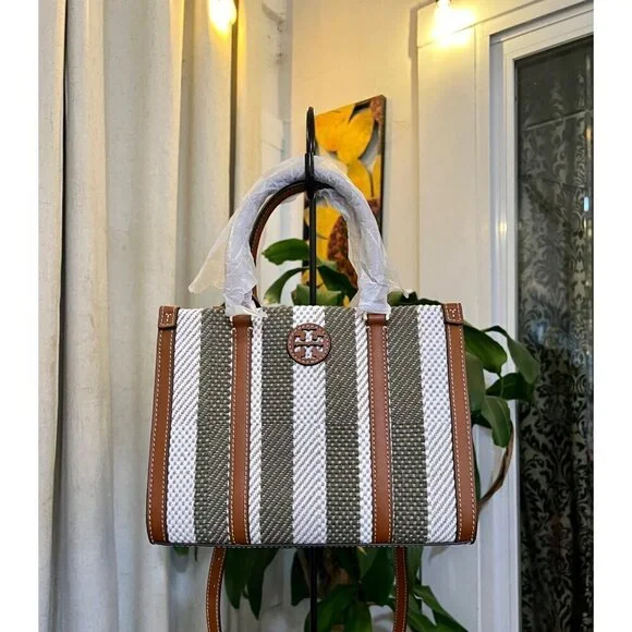 👛 NWT!!! AUTHENTIC TORY BURCH BLAKE STRIPED CANVAS TOTE 👛 - Picture 11 of 12